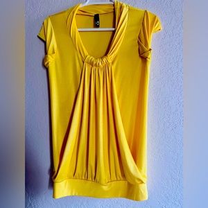 “ Slightly used” Cute bright lemon yellow silk blouse. Junior Large size